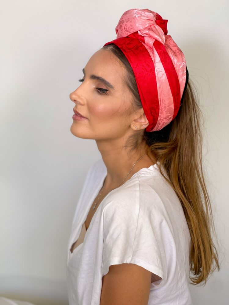 ⁦כיסוי ראש לונג -משולב אדום פוקסיה⁩ – תמונה ⁦3⁩