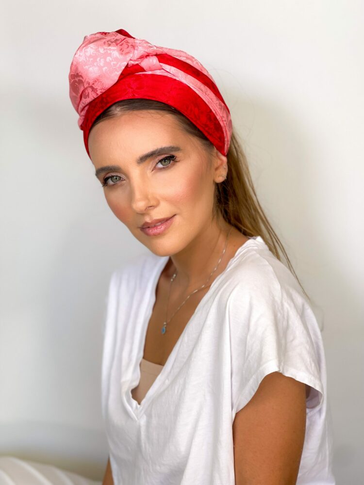⁦כיסוי ראש לונג -משולב אדום פוקסיה⁩ – תמונה ⁦5⁩