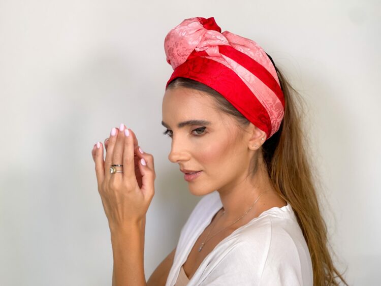 ⁦כיסוי ראש לונג -משולב אדום פוקסיה⁩ – תמונה ⁦7⁩