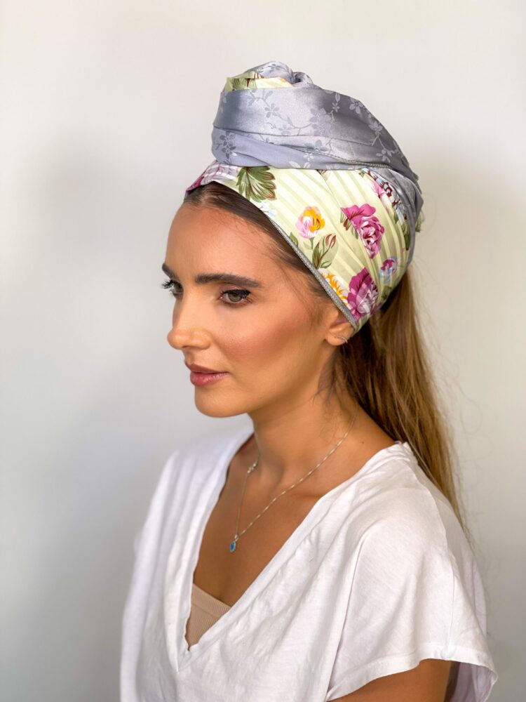 ⁦כיסוי ראש לונג - משולב אפור⁩ – תמונה ⁦2⁩