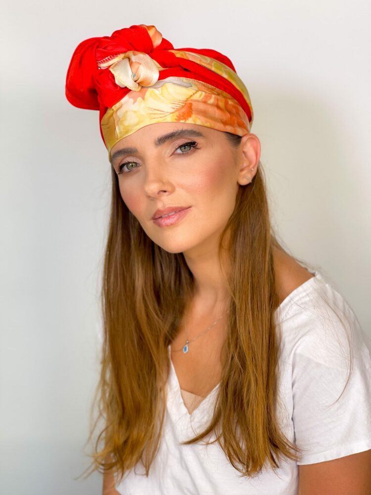⁦כיסוי ראש לונג - משולב כתום אדום⁩ – תמונה ⁦2⁩