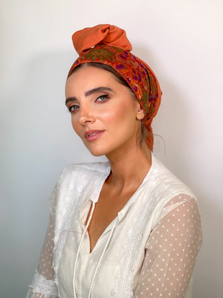 ⁦כיסוי ראש לונג - אדום כתום⁩ – תמונה ⁦3⁩