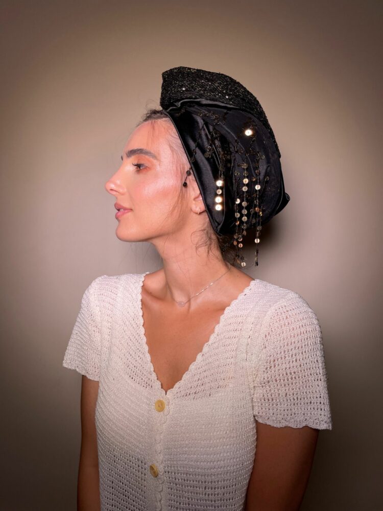 כיסוי ראש לונג - משולב שחור זהב