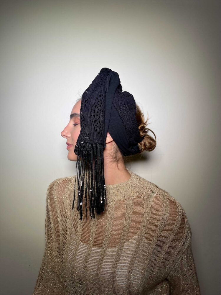 ⁦כיסוי ראש לונג – קרושה שחור⁩ – תמונה ⁦2⁩